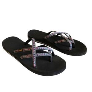 Teva Black Gray Pink Blue Olowahu Strappy Flip Flops 6840 Size 12
